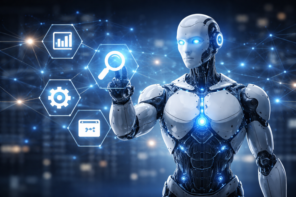 Roboter passend zu Generative Engine Optimization (GEO) Grundlagen, Einordnung und Abgrenzung zu SEO